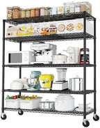 5 Tier Storage Racks Shelving, Heavy Steel Pantry Shelves, Adjustable Wire Shelving Rack with Wheels, Suitable for Garage, Kitchen, Bathroom, Office, 55" W x 24" D x 76" H, Black by Unknown