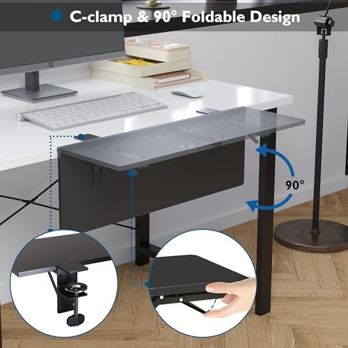 BONTEC Ergonomics Desk Extender Tray, 27.2 x 9.5 Inch, Black Carbon Fiber - Image 3