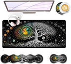 Large Keyboard Mouse Pad Set, Extended Mouse Pad+Keyboard Wrist Rest Support, Memory Foam Ergonomic Easy Typing, 4Pcs (31.5×11.8 in) Desk Pad Set for Office Home,Moon Tree of Life by Unknown