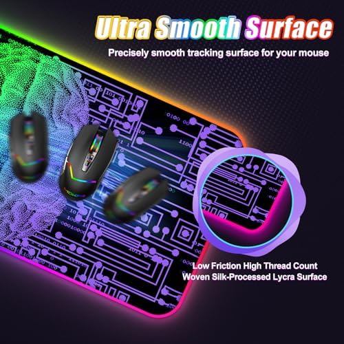 ToLuLu Wireless Charging RGB Gaming Mouse Pad, 15W LED Mouse Mat with 30W Charger, 14 Light Modes Large Mousepad Wrist Support, Non-Slip Rubber Base Desk Mat Computer Keyboard Pad, Right Left Brain - Image 6