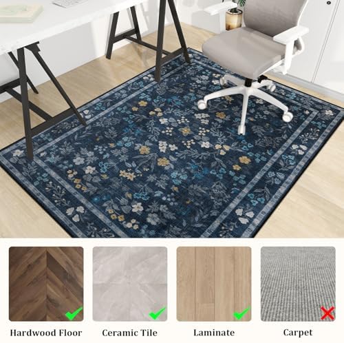 chakme Office Chair Mat for Hardwood Floor, 48"x36" Easy Glide Computer Desk Mat Protector for Rolling Chair Under Desk Rug Nonslip Backing, Machine Wash, (Floral) - Image 3