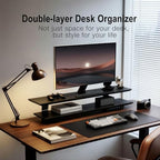 Dual Monitor Stand Riser for Large Office Desk Organization, Black - Image 3
