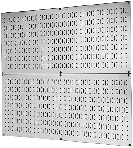 Wall Control Pegboard Rack Garage Storage Galvanized Steel Horizontal Peg Board Pack - Two 32-Inch x 16-Inch Shiny Metallic Metal WallBoard Tool Organization Panels by Wall+Control