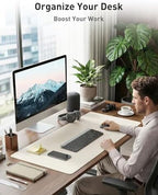 Aothia Faux Leather Desk Mat - Non-Slip PU Leather Desk Blotter, Waterproof Writing Surface, Large Desk Pad for Office & Home (Off-White, 55" x 24") - Image 3