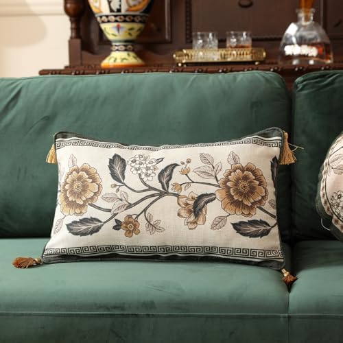 ISAENNE Vintage Linen Rectangle Throw Pillow Cover,Set of 2,20"x12"-Murad C - Image 2