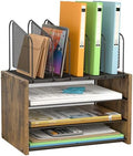4-Tier Desk Organizer, Desk File Organizer with 5 Vertical File Holders, Office Desktop Organizer with 3 Level Paper Organizer Letter Tray, Wooden Desk Organizers and Accessories for Home Office by DAOUTIME