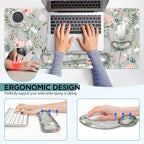 AIMSA Keyboard Mouse Pad Set, Extended Mouse Pad, Keyboard Wrist Rest Support, Memory Foam Ergonomic Desk Pad Set for Home Office Study Game, Pink White Flowers Plants - Image 4