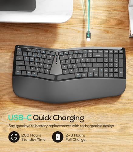 Nulea RT07B Wireless Ergonomic Keyboard - Split Keyboard, Wrist Rest, Natural Typing, Bluetooth and USB Connectivity, USB-C Rechargeable,Compatible with Windows Mac (Silver White) - Image 6