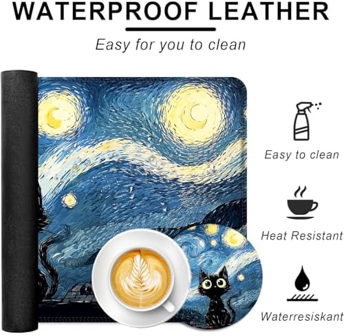 Large Keyboard Mouse Pad Set, Extended Mouse Pad+Keyboard Wrist Rest Support, Memory Foam Ergonomic Easy Typing, 4Pcs (31.5×11.8 in) Desk Pad Set for Office Home,Starry Night Cat - Image 2