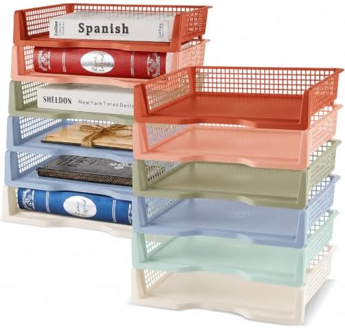 gisgfim 12 Pcs Turn in Trays Classroom Boho Paper Tray for Classroom Organization and Storage Stackable Plastic Book Baskets Turn in Bins Teacher Organizers for Library Drawers School Office Desk by gisgfim