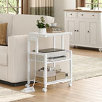 MAHANCRIS Mobile Printer Stand, 3-Tier Industrial Printer Cart with 2 AC Outlets and 2 USB Ports, Rolling Printer Table on Wheels for Home Offices Kitchen Organization Rack, White PTWT78E01 - Image 3