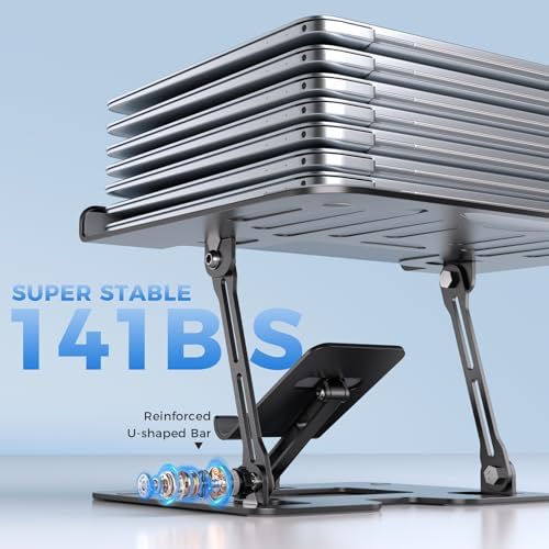 Ergonomic 2-in-1 Laptop Phone Stand for Desk, Adjustable Riser, Sturdy and Portable, Fits All Laptops and Phone（Black） - Image 6