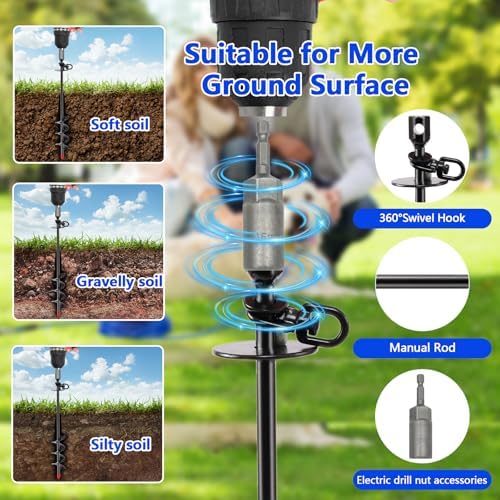Heavy Duty Dog Tie Out Cable and Stake,30FT Rust Proof Dog Tether Leads for Yard,360°Swivel Spiral Dogs Stake&Chain Up to 200 lbs, Ground Anchor for Outdoor Beach Camping - Image 2