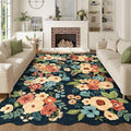 DUKINO 6x9 Area Rugs, Floral Washable Living Room Rug Non Slip, Navy Blue by DUKINO