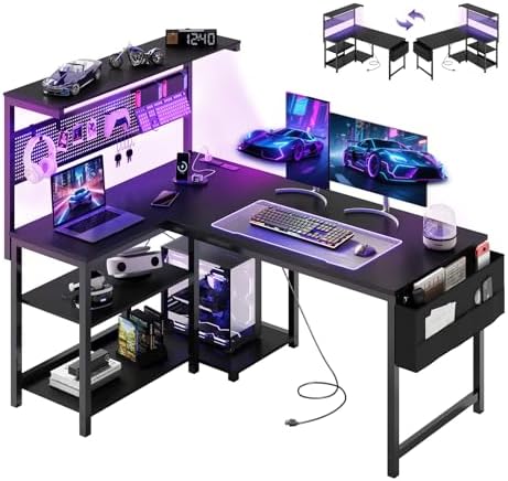 47in L Shaped Gaming Desk with Pegboard & Shelf & Storage Bag, Black by APICIZON