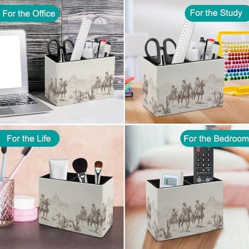 Pens Holder, Pencils Holder for Desk Organizer, Western Horse Cactus PU Leather Pencil Cups Desktop Stationery Storage Makeup Brush Holder Pens Organizer for Office Home - Image 4