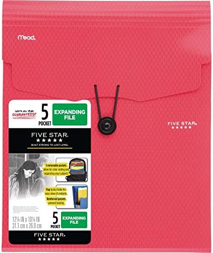 Five Star Expanding File Folder, 5-Pocket Vertical Expandable File Folder, Red (72693) - Image 2