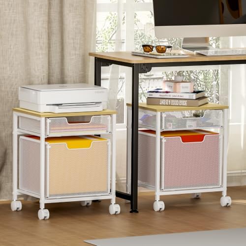 Tiaoheka Rolling File Cabinet Cart, Printer Stand with Storage Drawer, Mobile Filing Cabinet on Lockable Wheel, Hanging File Folder Organizer Beside Under Desk for Office Home, White (Patent Pending) - Image 2