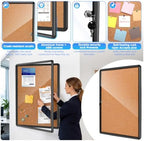 36x24 Lockable Enclosed Bulletin Board,Weatherproof Cork Display Case - Image 4