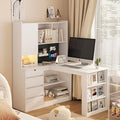 51.6" White L Shaped Home Office Desk with Drawers and Storage by Varelynn