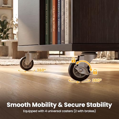 Giantex 3-Drawer Mobile File Cabinet, Rolling Printer Stand with Open Storage Shelves, Under Desk Lateral Filing Cabinet for Letter/A4 Size, Wooden Office Organizer with Wheels for Home Office (Brown) - Image 7