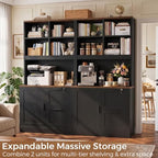Vertical File Cabinet Bookcase with Printer Stand & Charging Station, Black - Image 4
