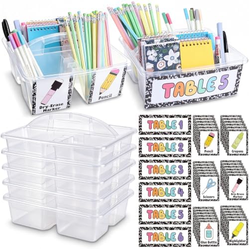 Hushee 6 Pcs Classroom Caddy Plastic Caddy Organizer with Handle, Clear by Hushee