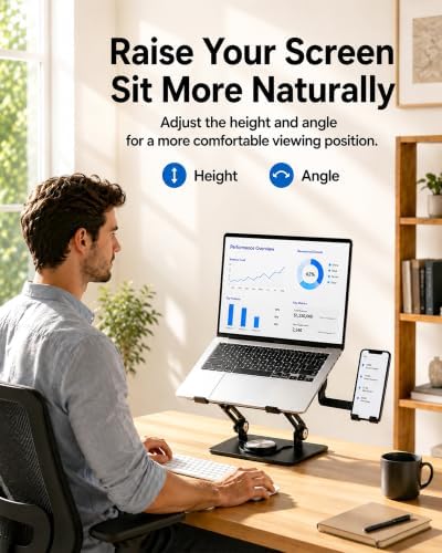 2-in-1 Laptop Stand with Phone Holder, 360° Swivel Laptop Riser for Desk - Image 4