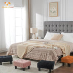 BRIAN & DANY Small Foot Stool, Linen Foot Stools with Legs, Stable Small Footstool for Living Room, Black - Image 2