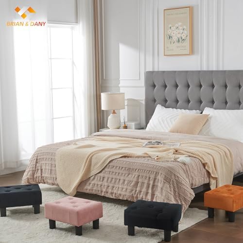 BRIAN & DANY Small Foot Stool, Linen Foot Stools with Legs, Stable Small Footstool for Living Room, Black - Image 2
