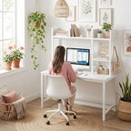 BOLUO Desk Hutch Dorm Room, Desktop Bookshelf for Computer Desk 37" Hutch Organizer Tabletop Storage Rack for College Essentials Home Office White - Image 7