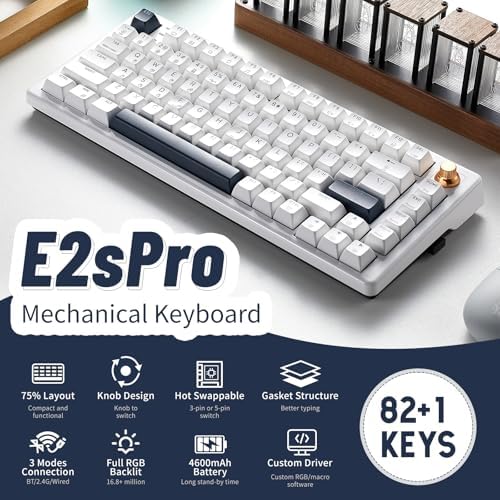 Wireless Mechanical Keyboard with Knob & Wrist Rest, Hot Swap Gasket Custom Structure, Creamy Pre-lubed Tactile Switches, RGB Backlit, Bluetooth/Type-C/2.4G Gaming Keyboard for Win/Mac (White) - Image 2