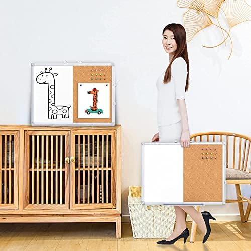 Magnetic White Board and Cork Board Combo 24" x 18" Aluminum Frame - Image 6