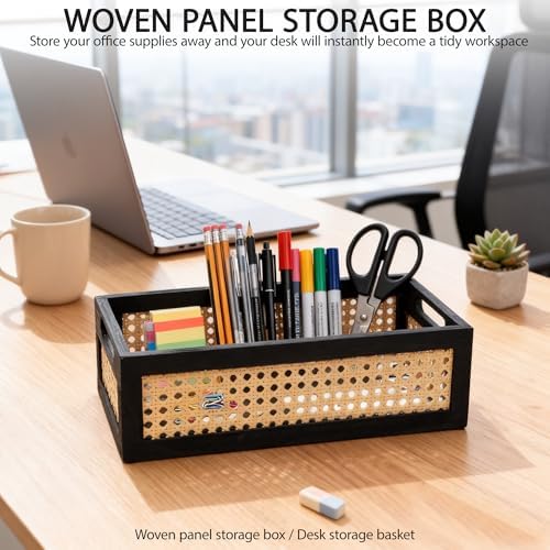 Wooden Rattan Storage Basket with Handles, Small Organizer Bin - Image 5