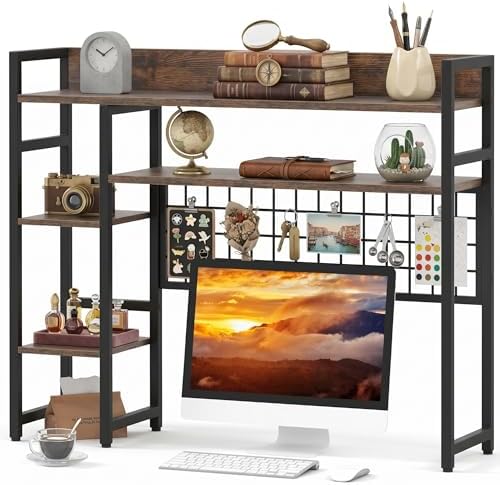 POWERSTONE Desktop Bookshelf for Monitors up to 32", Rustic Brown - Image 3