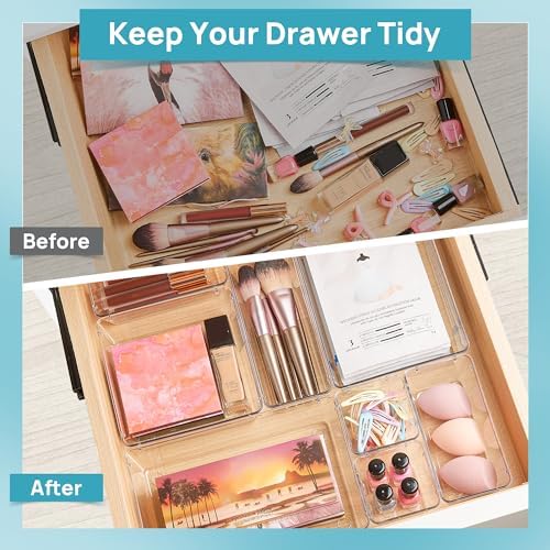 Vtopmart 15 PCS Clear Plastic Drawer Organizers Set, Vanity Organizer Trays - Image 2
