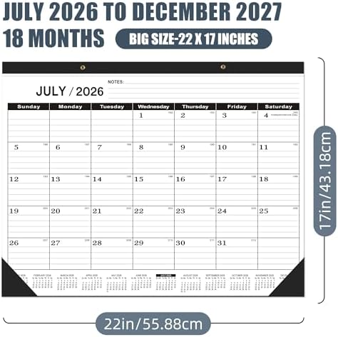 Desk Calendar 2026-2027 large 22 x17 (July 2026-December 2027) 2026-2027 Desk Calendar Large 22 x17,Classic Black Calendar 2027,Calendar 2027 with Plastic Cover - Image 2
