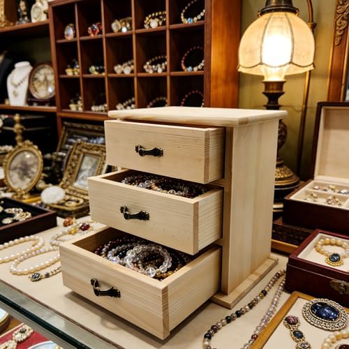 2-Pack Unfinished Solid Pine Wood Box with 3 Mini Drawers, Blank Natural Wooden Jewelry Organizer, Paintable and Carvable Storage Box for Arts, Crafts and DIY Projects - Image 5