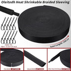 Oleitodh 100 ft 3/8 in 2:1 Heat Shrink Braided Sleeving, Black - Image 2