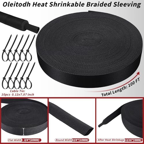 Oleitodh 100 ft 3/8 in 2:1 Heat Shrink Braided Sleeving, Black - Image 2