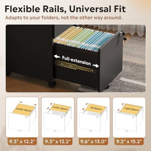 DEVAISE 3 Drawer Wood File Cabinet with Individual Locks, Black - Image 4