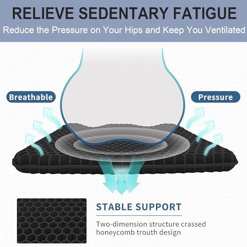 20" Gel Seat Cushion for Long Sitting(Jumbo&Thick) – Office Chair Cushion – Wheelchair Cushions for Pressure Sores – Non-Slip Desk Chair Car Seat Cushion Driving – Sciatica & Back Pain Relief - Image 4