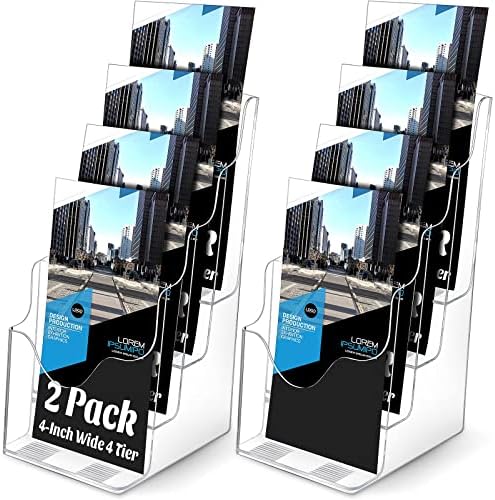 Crtiin 2 Pack 4 Tier Acrylic Brochure Holder 4 X 9 Inch, Clear Display by Crtiin