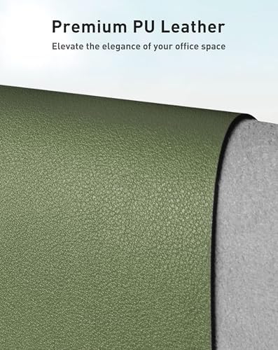 Aothia Faux Leather Desk Mat - Large Mouse Pad, Non-Slip PU Leather Blotter, Waterproof Writing Surface for Office and Home (Olive Green, 63" x 17") - Image 2
