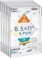 NIUBEE 8.5 x 11 Acrylic Sign Holder Wall Mount Clear Frame 6 Pack by NIUBEE