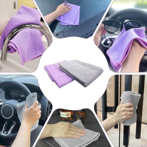 ΝοɾԝехMicrofiber Window Cleaning Cloths, Glass Cleaning Cloth for Streak-Free Windows, Mirrors, Windshield, Car & Household Cleaning - Reusable & Washable Micro Fiber Towel (Purple 4 Pack) - Image 4