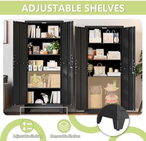 Black Kitchen Pantry Cabinets, 71 Metal Lockable Storage for Office - Image 4