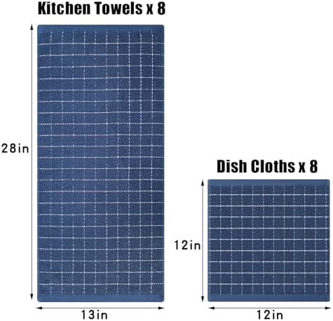 Homaxy Cotton Terry Kitchen Towels and Dishcloths Set of 16, Navy Blue - Image 4