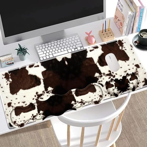 Large Gaming Mouse Pad + Keyboard Wrist Rest + Wrist Support + Coaster Set, Memory Foam Ergonomic for Easy Typing, XXL Extended Gaming Mouse Pad Table Pad - Cow Hide Print - Image 2
