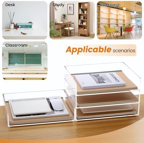 Acrylic Paper Tray, 4 Tier Paper Organizer for Desk, Clear Acrylic Desk Organizers, Stackable Letter Tray Workspace Organizer -Art Storage for School Classroom -4 Pack… - Image 6